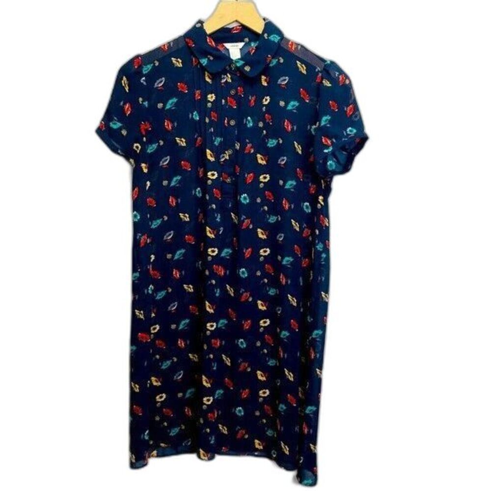 I love HB1 Shirt Dress Small Blue Floral Button Front Collared Short Sleeve Boho